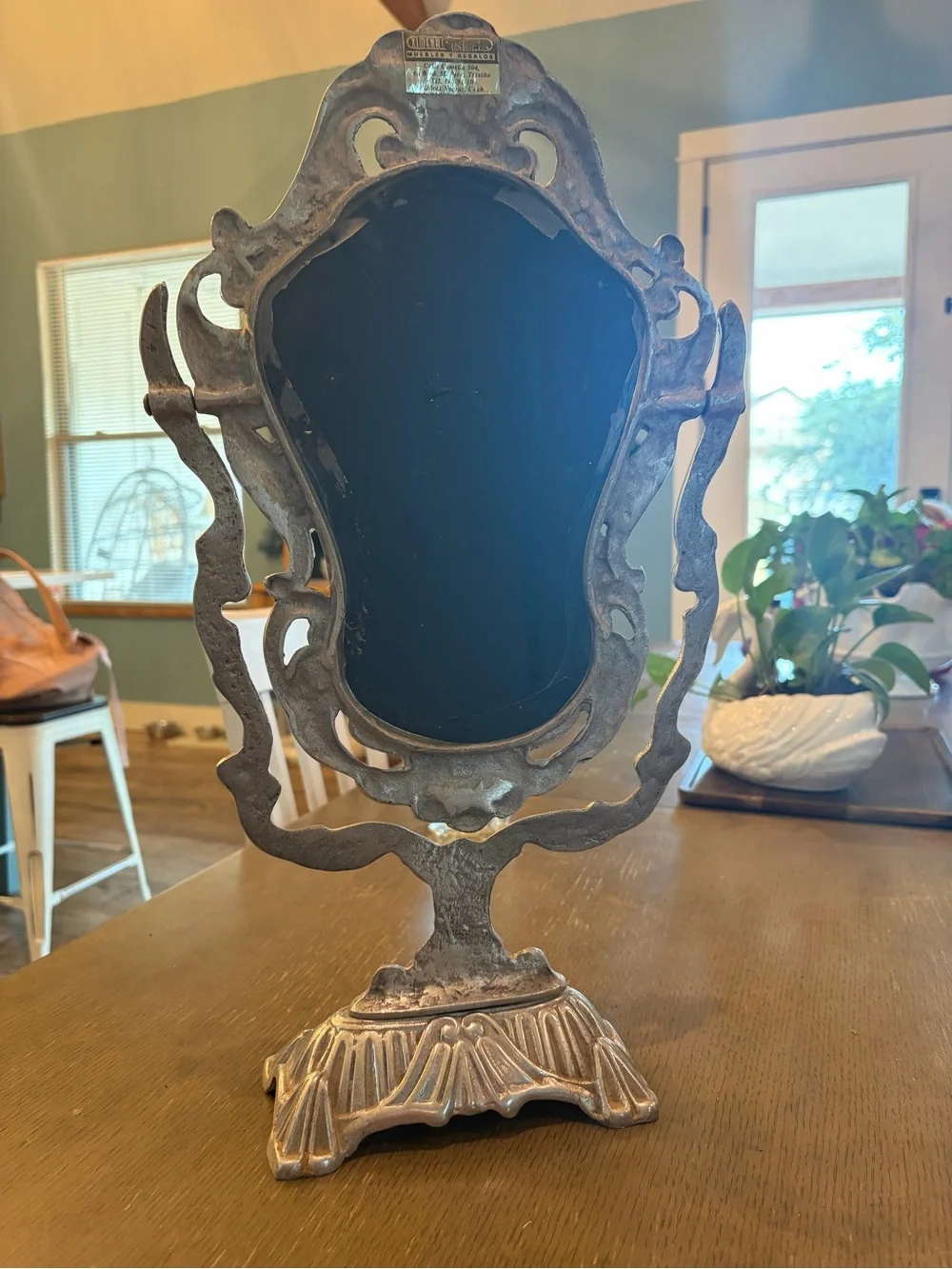 Ornate Decorative Table Mirror in Antique Silver